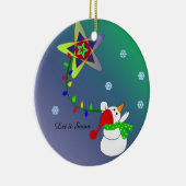 Snowman vliegt in de lucht keramisch ornament (Rechts)