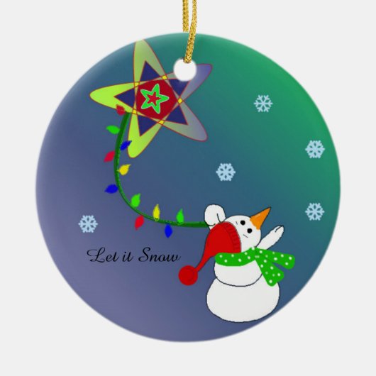 Snowman vliegt in de lucht keramisch ornament (Voorkant)