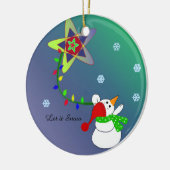 Snowman vliegt in de lucht keramisch ornament (Links)