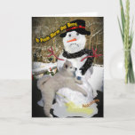 Snowman voelt zich hier buiten gekeerd feestdagen kaart<br><div class="desc">Snowman smelt terwijl de Amerikaanse Eskimo puppy's op hem plassen... .Snowman humor maakt deze kaart uniek en is een geweldige kaart om te verzenden aan het einde van de winter of tijdens de kerstdagen. Bekijk andere unieke kerstdesign van Friskybizpet-Design.</div>