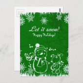 Snowman, vogel en hond over groene achtergrond briefkaart (Voorkant / Achterkant)