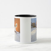 Snowman voor de rode schuur in Columbia Herfsten Mok (Midden)