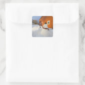 Snowman voor de rode schuur in Columbia Herfsten Vierkante Sticker (Tas)