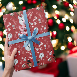 Snowman voor prettige kerstillustratie cadeaupapier