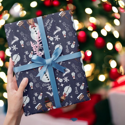 Snowman voor prettige kerstillustratie cadeaupapier