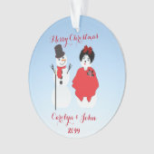 Snowman & vrouw gekleed voor kerstfeest ornament (voorkant)
