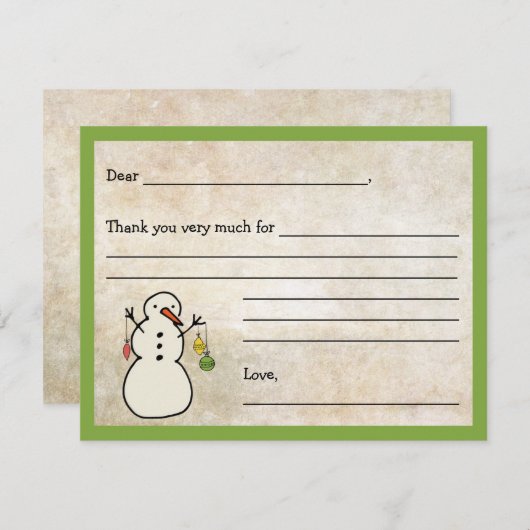 Snowman Vul de blanco dank u uw opmerking / vakant Notitiekaartje (Voorkant / Achterkant)