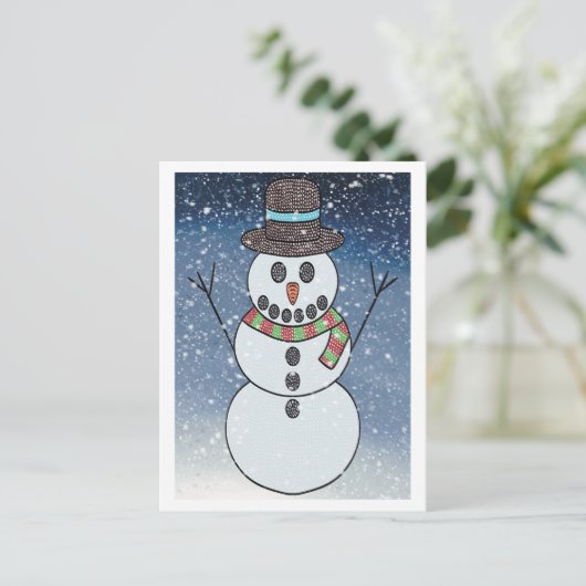 Snowman w/BG - Briefkaart (Staand voorkant)