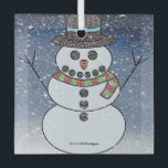 Snowman w/BG - Glazen Ornament<br><div class="desc">Snowman die eruit ziet alsof hij gehakt was met een sneeuwachtergrond.</div>