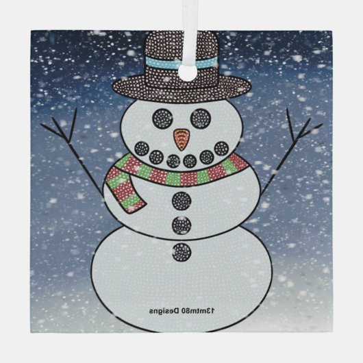 Snowman w/BG - Glazen Ornament (Achterkant)