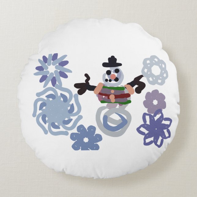 Snowman warm  rond kussen (Voorkant)