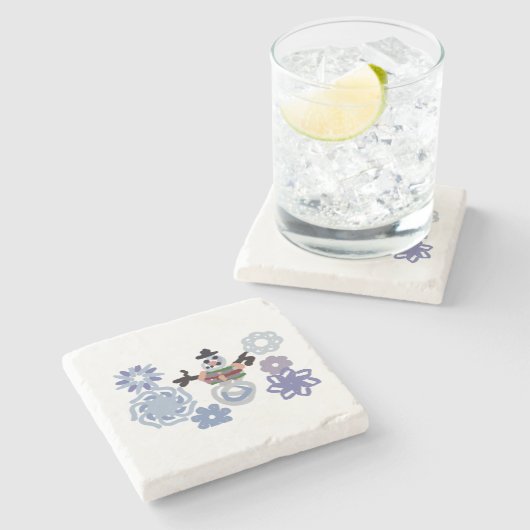 Snowman warm  stenen onderzetter (Zijkant)