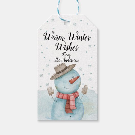 Snowman Warm Winter Wishes Gift Label Cadeaulabel (Voorkant)