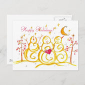 Snowman Watercolor Crescent Moon Happy Holidays Feestdagenkaart (Voorkant / Achterkant)