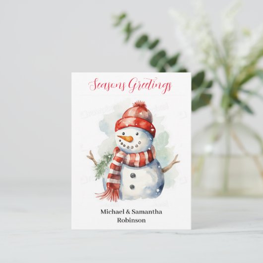 Snowman Waterverf Feestdagenkaart (Staand voorkant)