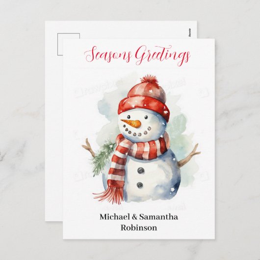 Snowman Waterverf Feestdagenkaart (Voorkant / Achterkant)