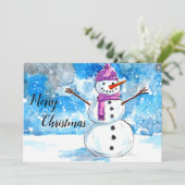 Snowman Waterverf kerstkaart Bedankkaart (Staand voorkant)