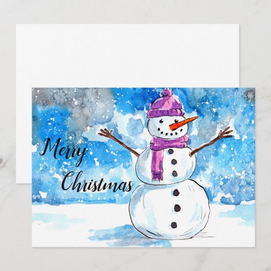 Snowman Waterverf kerstkaart Bedankkaart (Voorkant / Achterkant)