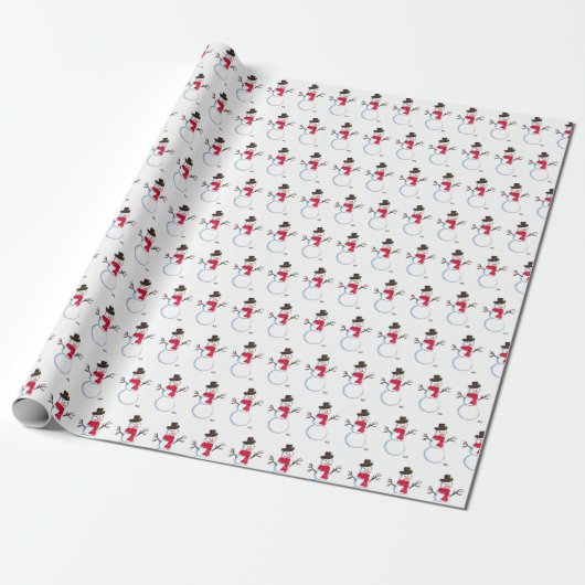 Snowman waterverf  retro xmas patroon cadeaupapier (Uitgerold)
