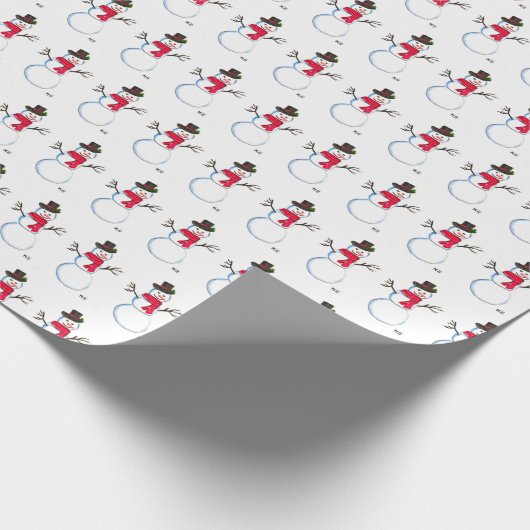 Snowman waterverf  retro xmas patroon cadeaupapier (Hoek)
