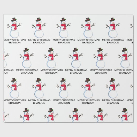 Snowman Waterverf  Retro Xmas Patroon Naam Cadeaupapier (Vlak)