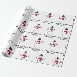 Snowman Waterverf  Retro Xmas Patroon Naam Cadeaupapier