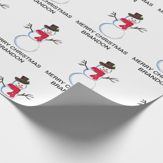 Snowman Waterverf  Retro Xmas Patroon Naam Cadeaupapier (Hoek)