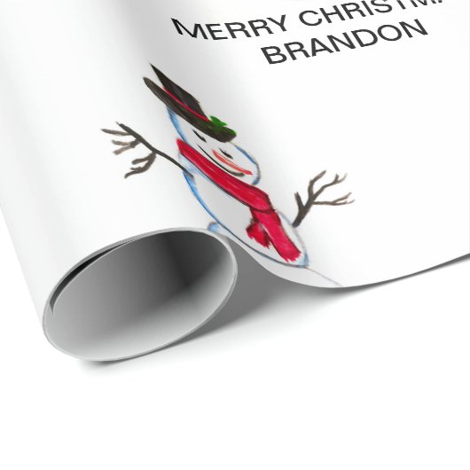 Snowman Waterverf  Retro Xmas Patroon Naam Cadeaupapier (Rol Hoek)