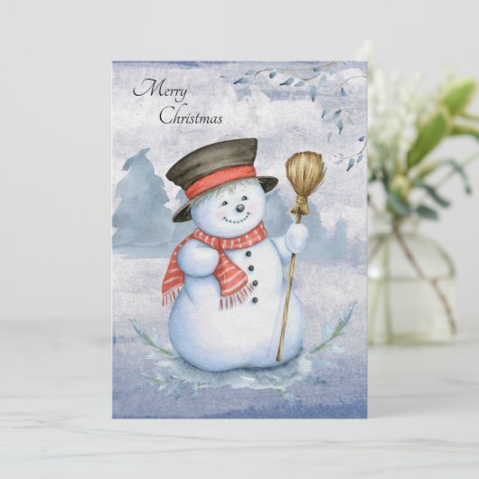 Snowman Waterverf Script Modern Merry Kerstmis Feestdagenkaart (Staand voorkant)