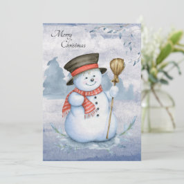 Snowman Waterverf Script Modern Merry Kerstmis Feestdagenkaart