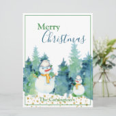 Snowman Waterverf Trees Merry Kerstfeestdag (Staand voorkant)