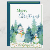 Snowman Waterverf Trees Merry Kerstfeestdag (Voorkant / Achterkant)