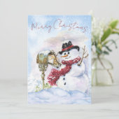 Snowman Waterverf Winter Kerstmis Feestdagenkaart (Staand voorkant)