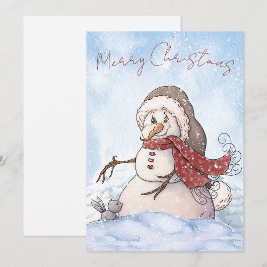 Snowman Waterverf Winter Kerstmis Feestdagenkaart (Voorkant / Achterkant)
