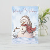 Snowman Waterverf Winter Kerstmis Feestdagenkaart (Staand voorkant)