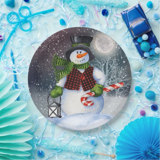 Snowman Waterverf Winter Kerstmis Papieren Bordje (Feest)