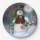 Snowman Waterverf Winter Kerstmis Papieren Bordje (Voorkant)