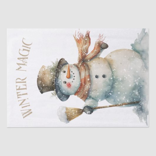Snowman Waterverf Winter Kerstmis Tissuepapier (Voorkant)