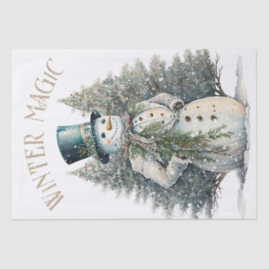 Snowman Waterverf Winter Kerstmis Tissuepapier (Voorkant)