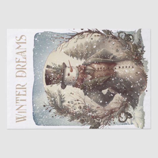 Snowman Waterverf Winter Kerstmis Tissuepapier (Voorkant)