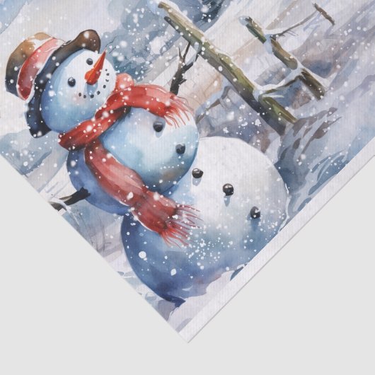 Snowman Waterverf Winter Kerstmis Tissuepapier (Detail)