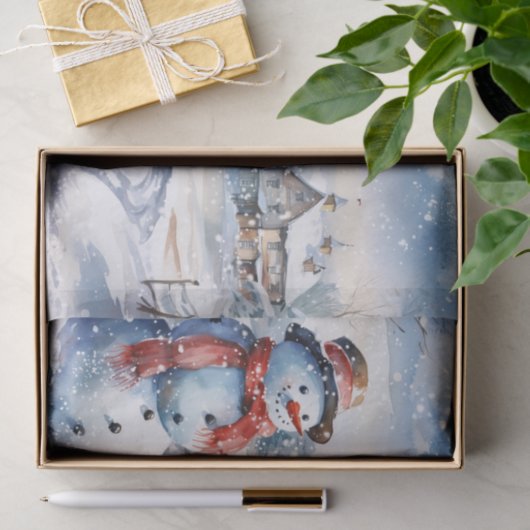 Snowman Waterverf Winter Kerstmis Tissuepapier (Geschenk)