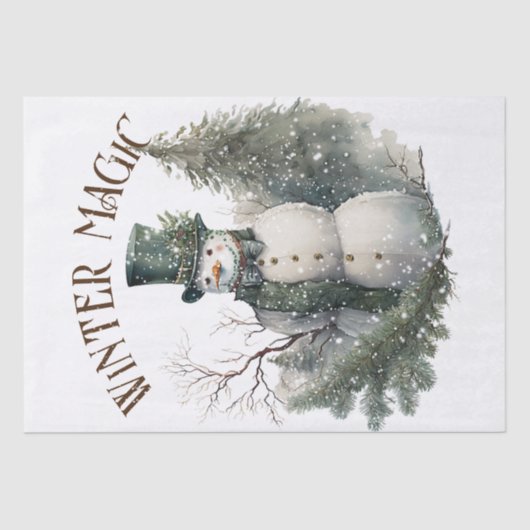 Snowman Waterverf Winter Kerstmis Tissuepapier (Voorkant)