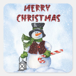 Snowman Waterverf Winter Kerstmis Vierkante Sticker