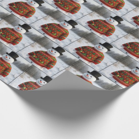 Snowman Wearing an Christmas Ugly Sweater Cadeaupapier (Hoek)