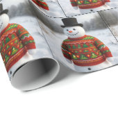 Snowman Wearing an Christmas Ugly Sweater Cadeaupapier (Rol Hoek)