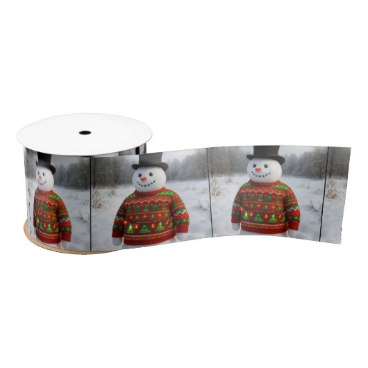 Snowman Wearing an Christmas Ugly Sweater Satijnen Lint (Spoel)