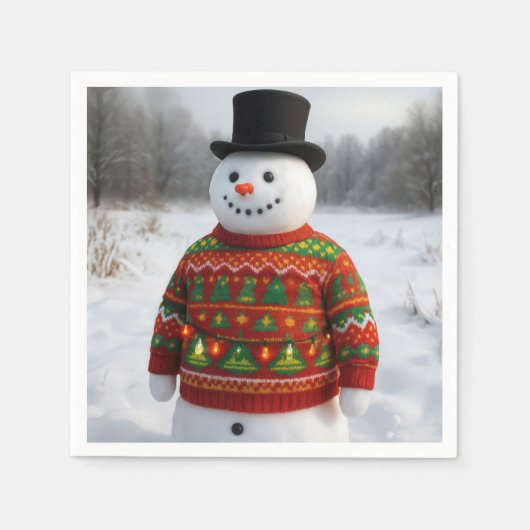 Snowman Wearing an Christmas Ugly Sweater Servet (Voorkant)