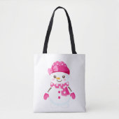Snowman Wearing Pink Pet and Scarf Tote Bag (Voorkant)