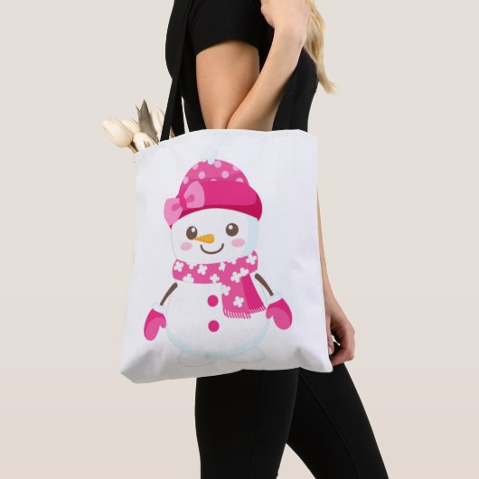 Snowman Wearing Pink Pet and Scarf Tote Bag (Dichtbij)